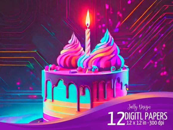Download Rainbow Birthday Cake in a Neon Party - Neon party Collection